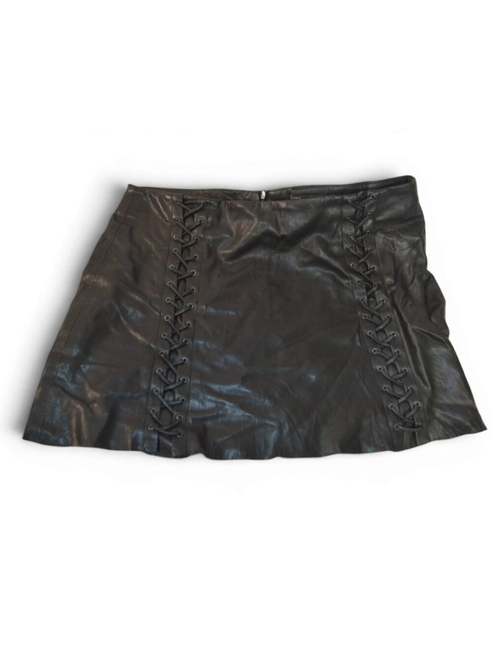 Zara Faux Mini Black Leather Lace-Up Corset Skirt M Goth Coquette Party Dark Y2K